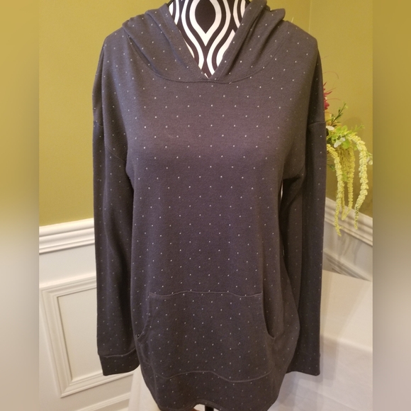 Cat & Jack Dark Gray Girls Hooded Long Sleeve Top Front Pocket Metallic Dots XL - Picture 1 of 6
